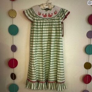 Three Sisters whale smocked green and White Striped Dress girls size 4 NWT